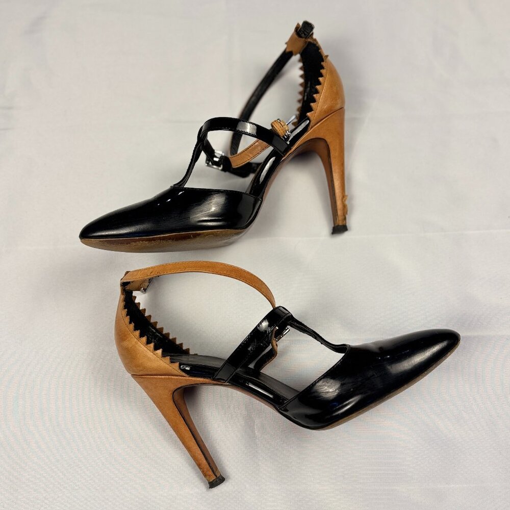 Luxury Rebel Black and Brown Strappy Pumps